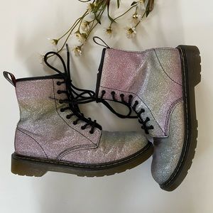 Dr. Martens Glitter Combat Boots - Pink and Silver